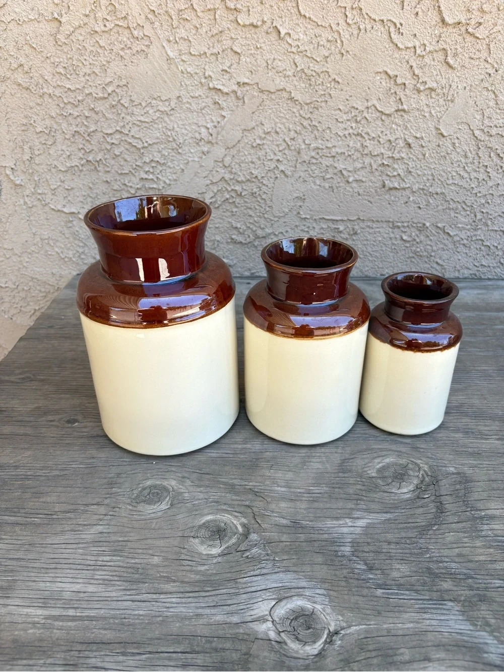 Vintage McCoy Pottery Canister Set Primitive Colonial Farmhouse Scene No Lids